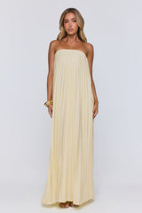 Moonlit Sea Pleated Strapless Maxi Dress Lemon