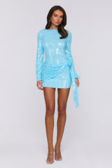 Luxe Dazzle Sequin Long Sleeve Mini Dress Blue