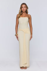 Gentle Statement Mesh Strapless Maxi Dress Yellow