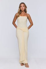 Gentle Statement Mesh Strapless Maxi Dress Yellow
