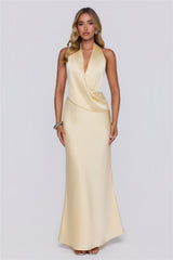 Pastel Horizons Halter Satin Maxi Dress Yellow