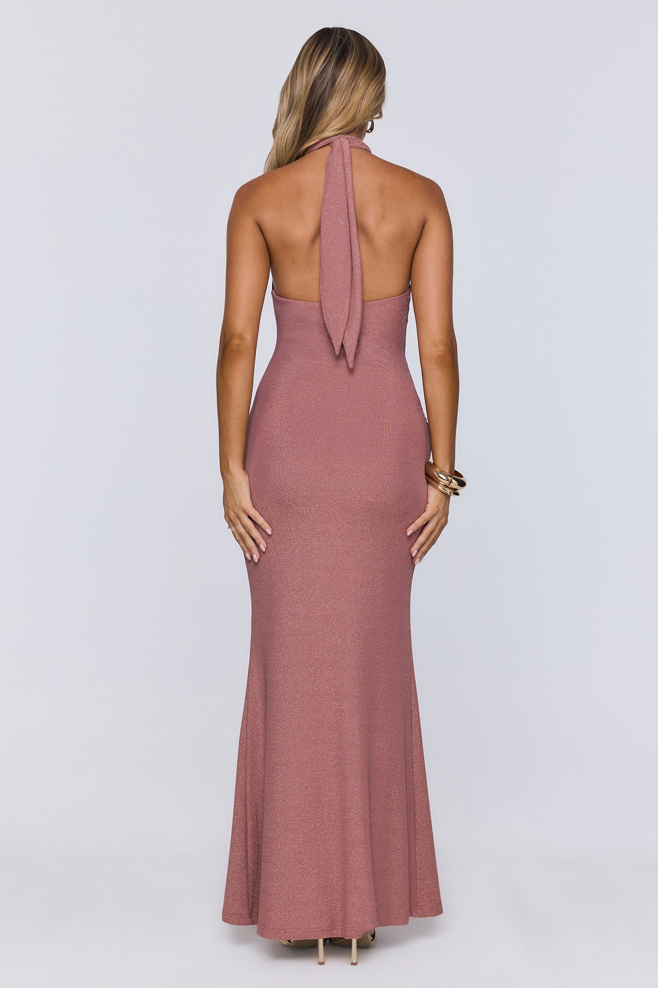 Glitter Through Twilight Halter Maxi Dress Pink
