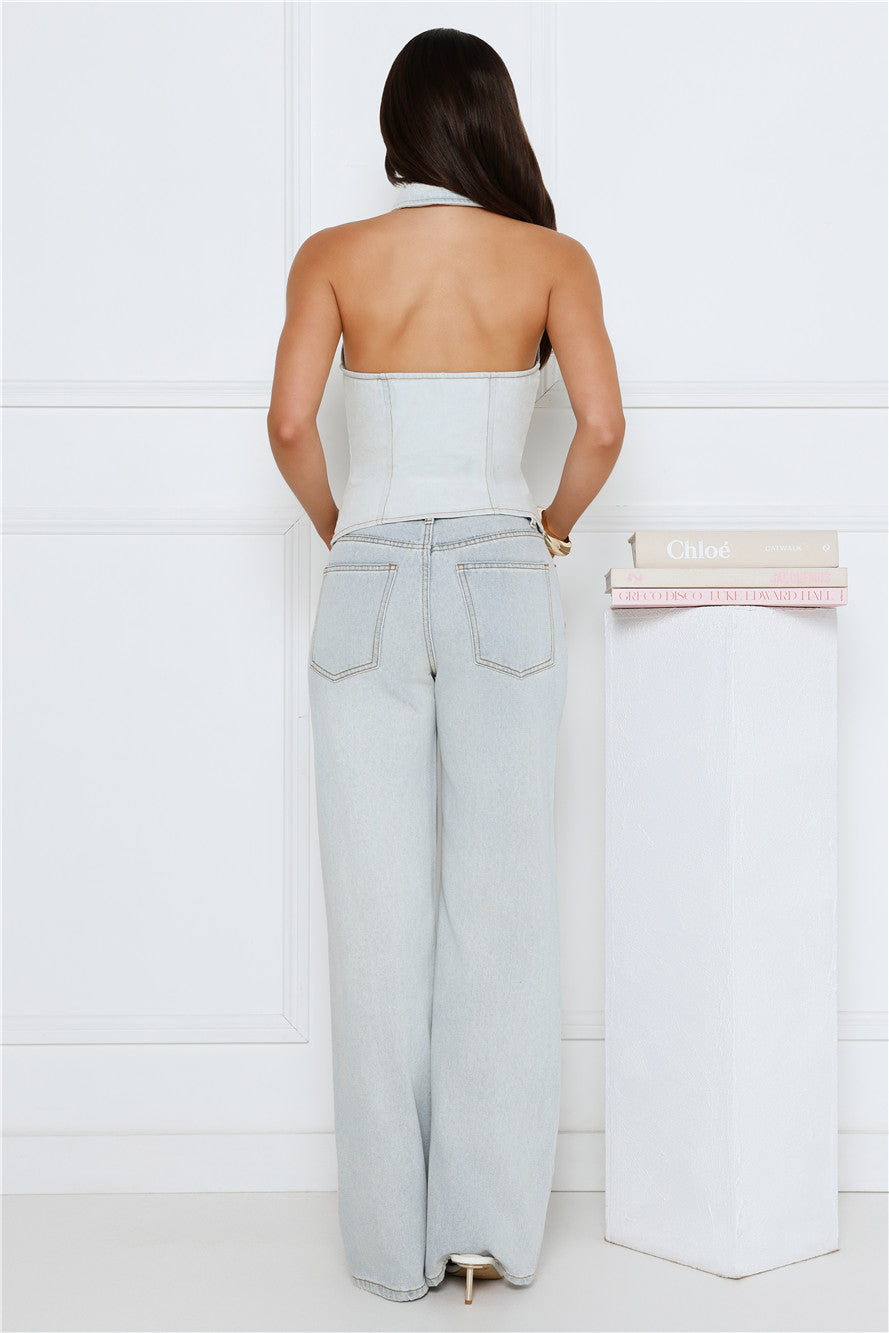 Afterglow Halter Top  Light Denim