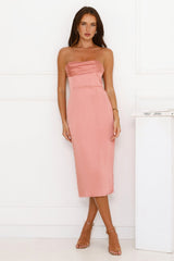 Dazzling Debutante Strapless Satin Midi Dress Rose