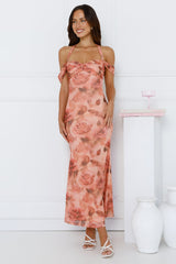 Iconic Girl Halter Mesh Maxi Dress Peach