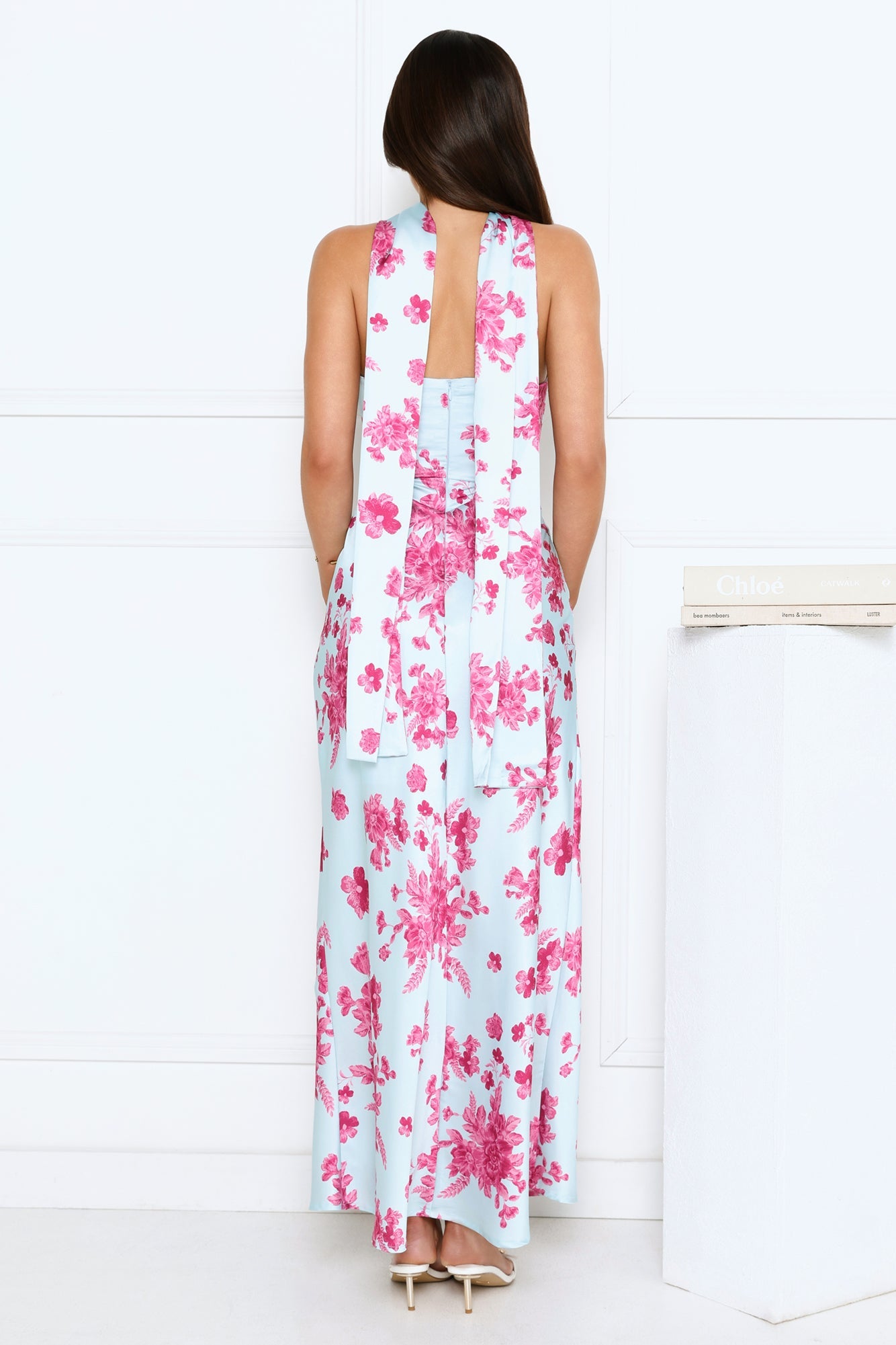 Bloom Pop Satin Strapless Maxi Dress Blue