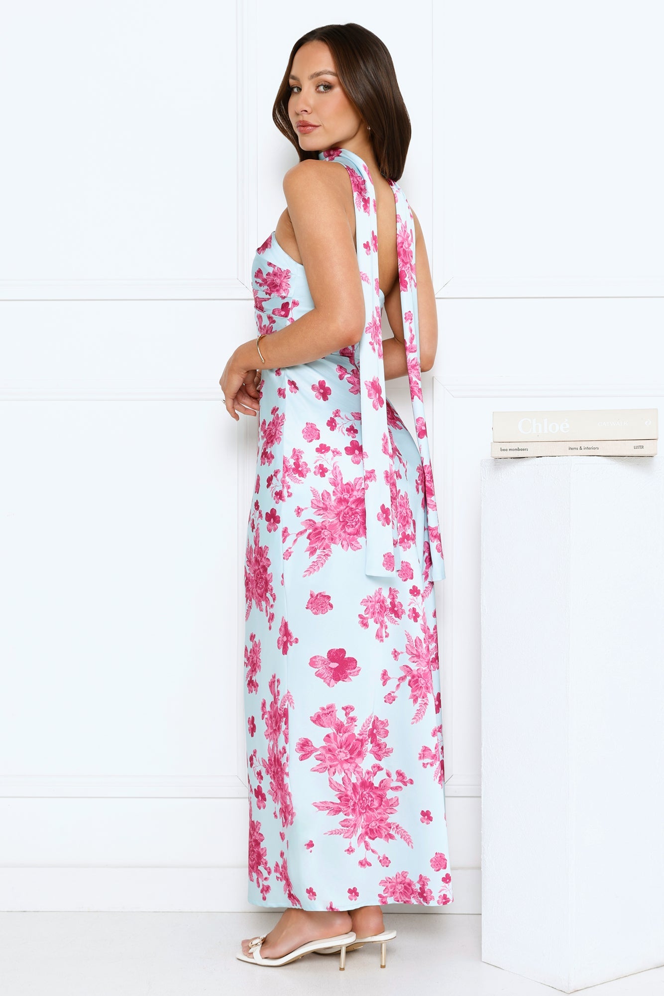 Bloom Pop Satin Strapless Maxi Dress Blue