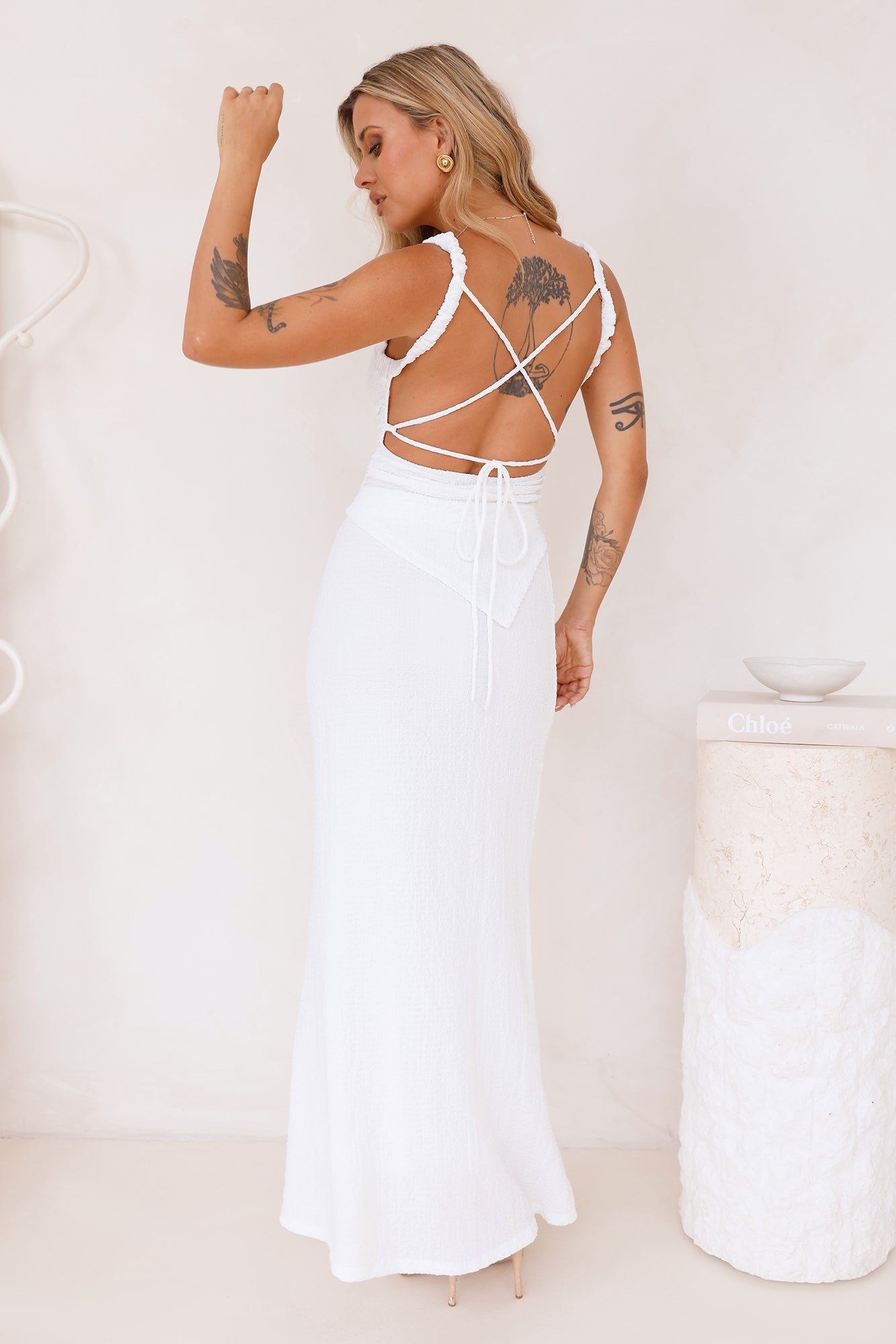 Lush Tropics Maxi Skirt White