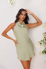 Party Nights Halter Satin Mini Dress Sage