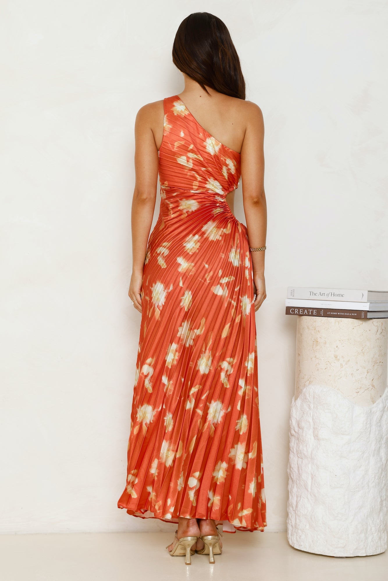 Golden Touch Satin One Shoulder Maxi Dress Rust