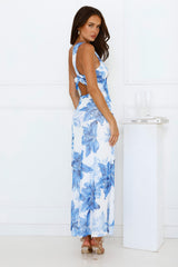 Blueberry Breeze One Shoulder Mesh Maxi Dress Blue
