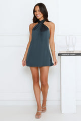Exclusive Parties Halter Satin Mini Dress Green