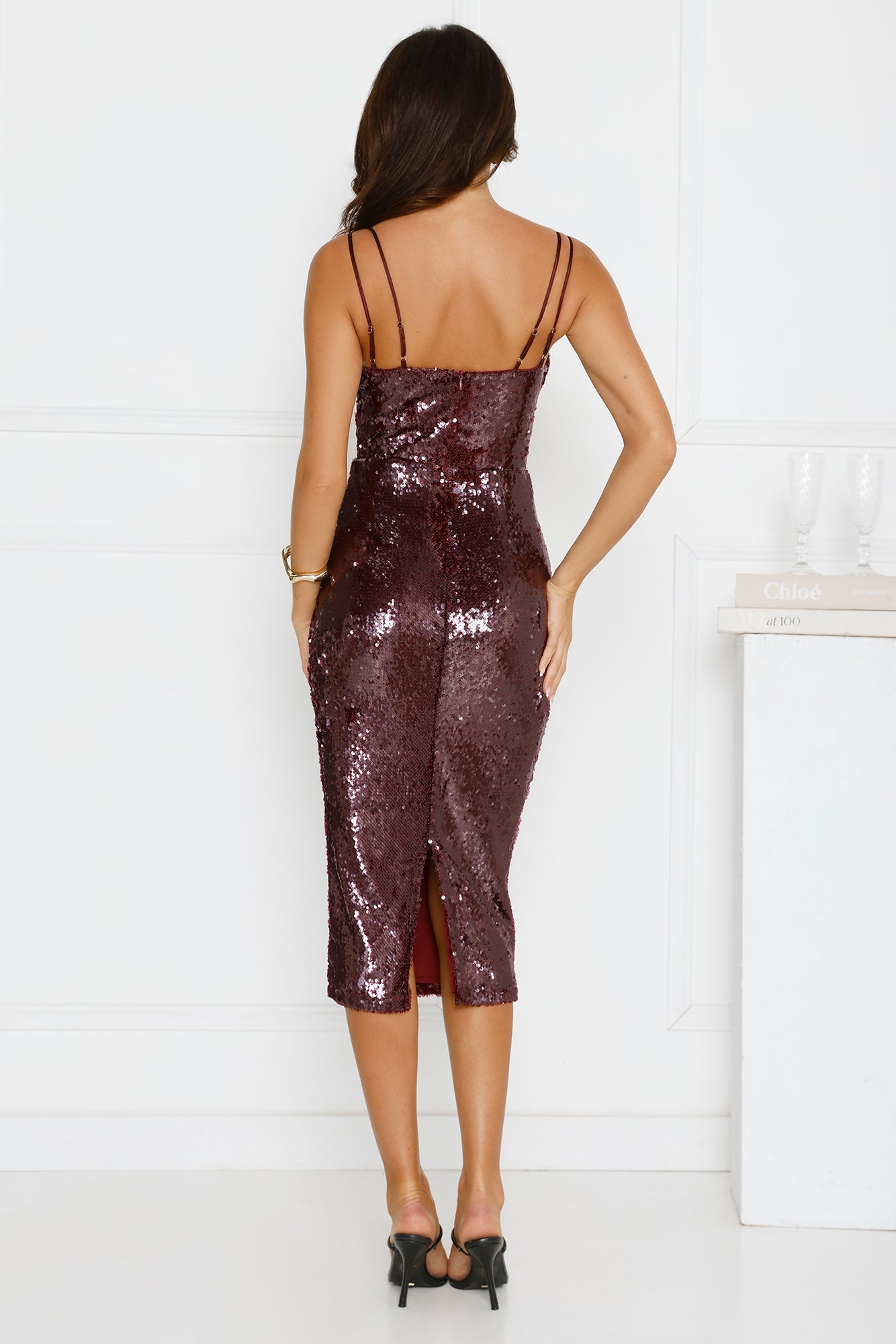 Dazzling Luxe Sequin Midi Dress Merlot