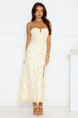 Gatsby Glow Strapless Mesh Maxi Dress Yellow