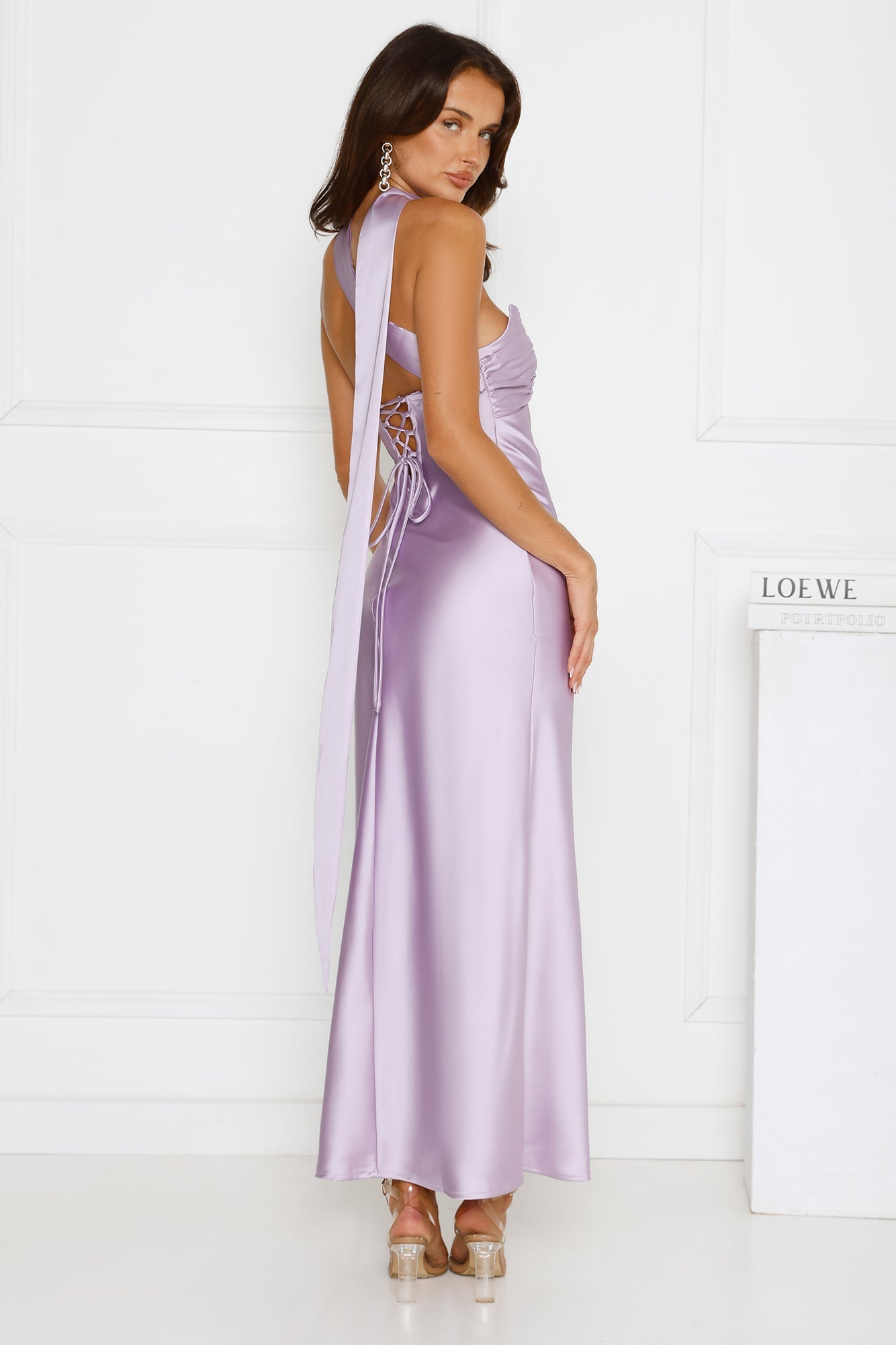 Be Noticed Strapless Satin Maxi Dress Lilac
