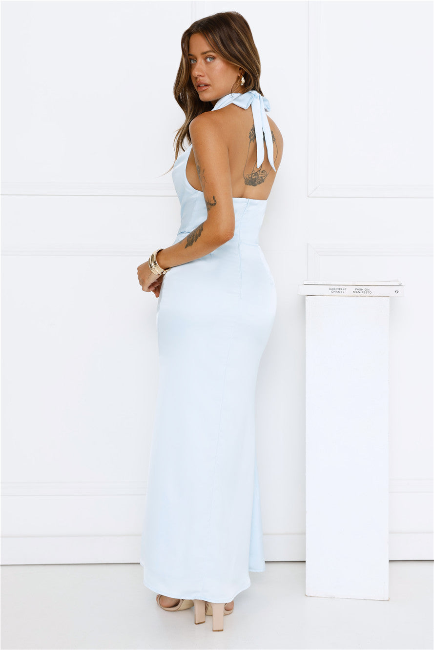 Afterglow Hours Halter Maxi Dress Blue