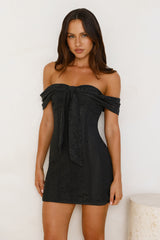 Dainty Number Off Shoulder Lace Mini Dress Black