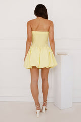 Moment To Capture Strapless Bubble Mini Dress Lemon