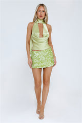 Dazzle Desire Satin Halter Top Green