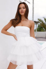HELLO MOLLY Secret Soirée Tulle Strapless Mini Dress White