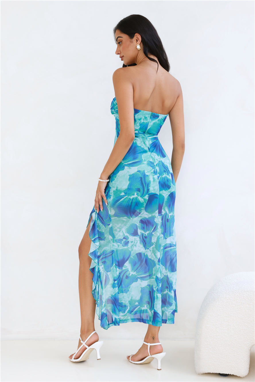 Firefly Lantern Strapless Mesh Maxi Dress Green