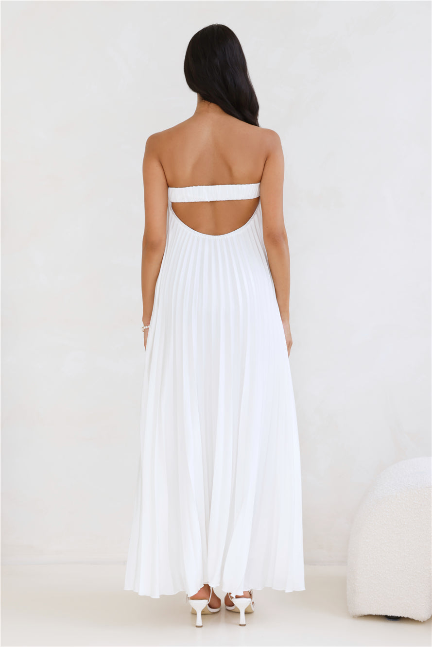Moonlit Sea Pleated Strapless Maxi Dress Ivory