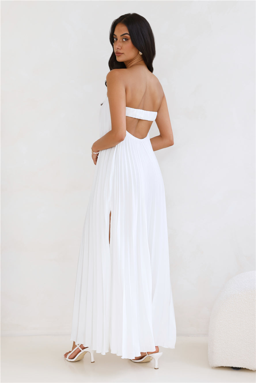 Moonlit Sea Pleated Strapless Maxi Dress Ivory