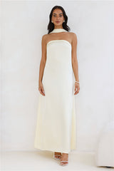 Luxelle Strapless Satin Maxi Dress Yellow