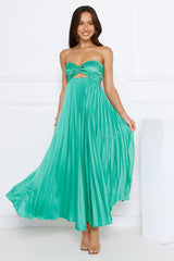 Clouds Of Love Strapless Pleated Maxi Dress Green