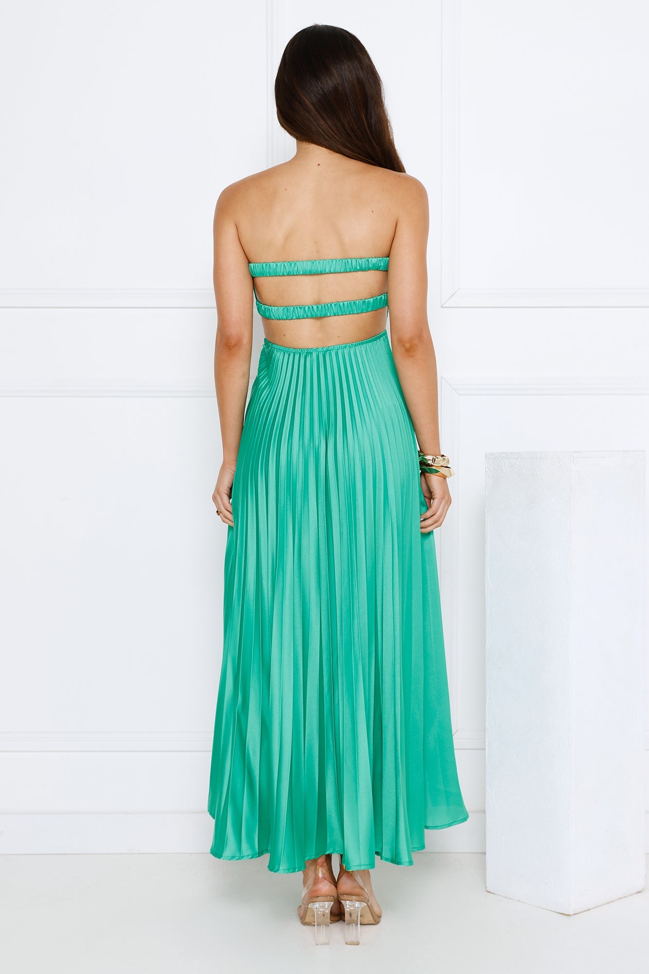 Clouds Of Love Strapless Pleated Maxi Dress Green