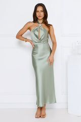 Essence of Style Halter Satin Maxi Dress Sage