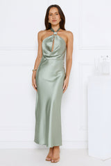Essence of Style Halter Satin Maxi Dress Sage