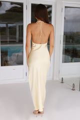 HELLO MOLLY Admired From All Angles Satin Halter Maxi Dress Yellow