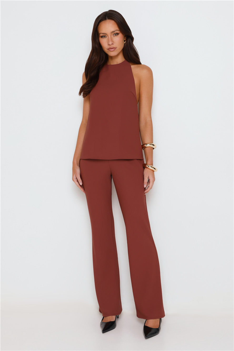Clean Slate Tailored Halter Top Brown
