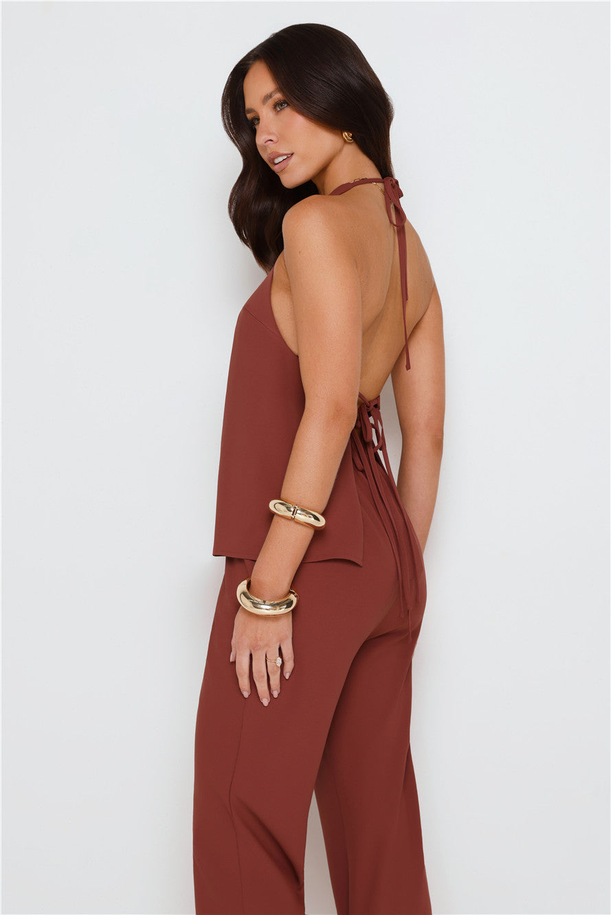 Clean Slate Tailored Halter Top Brown