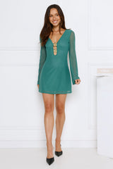 Champagne Aura Mesh Long Sleeve Mini Dress Green
