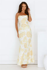 Floral Dreaming Satin Maxi Dress Yellow