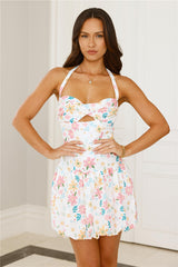 Happy Energy Halter Bubble Mini Dress Floral