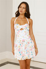Happy Energy Halter Bubble Mini Dress Floral