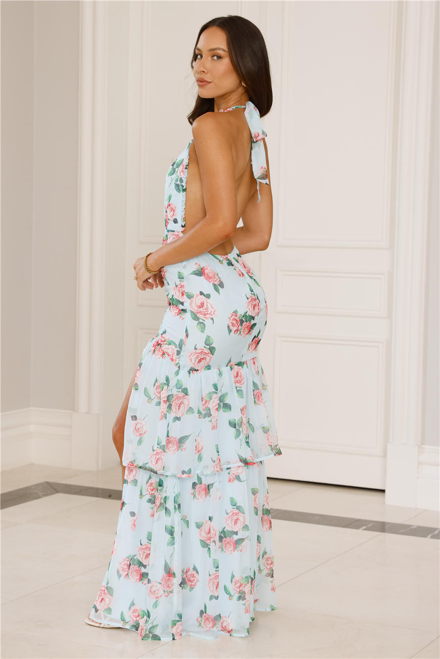 Love's Hidden Haven Halter Maxi Dress Blue