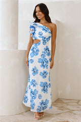 Crystal Crush One Shoulder Maxi Dress Blue
