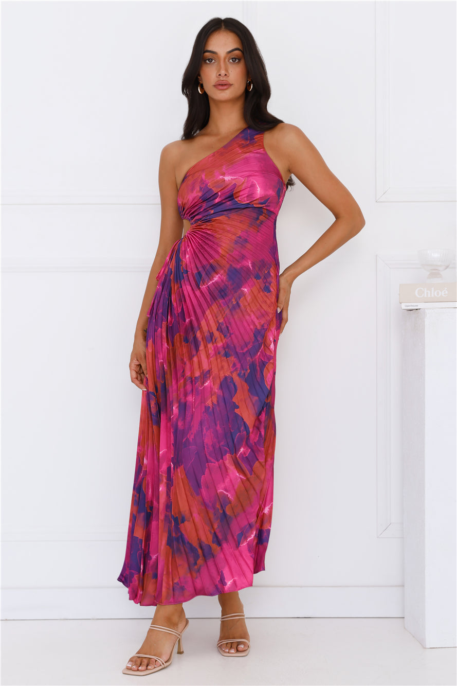 Fashionista's Night Out One Shoulder Satin Maxi Dress Purple