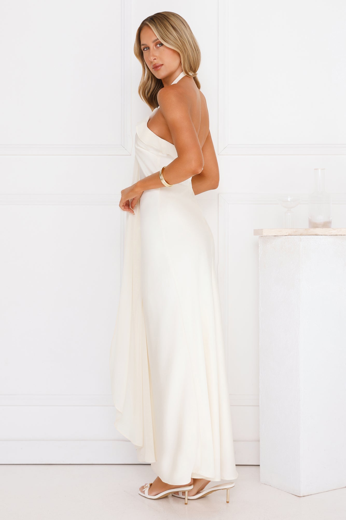 Luxora Lady Halter Satin Maxi Dress Yellow