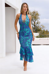 Chic Inspirations Halter Mesh Maxi Dress Green