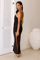 HELLO MOLLY Admired From All Angles Satin Halter Maxi Dress Black