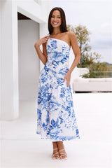 Fleur Enchantée One Shoulder Midi Dress Blue