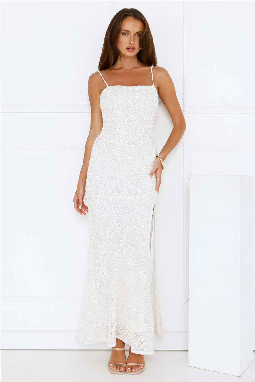 Love Wild Sequin Maxi Dress White