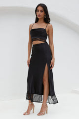 Lavishness Satin Maxi Skirt Black