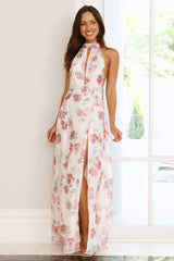 Autumn Florals Halter Maxi Dress Pink