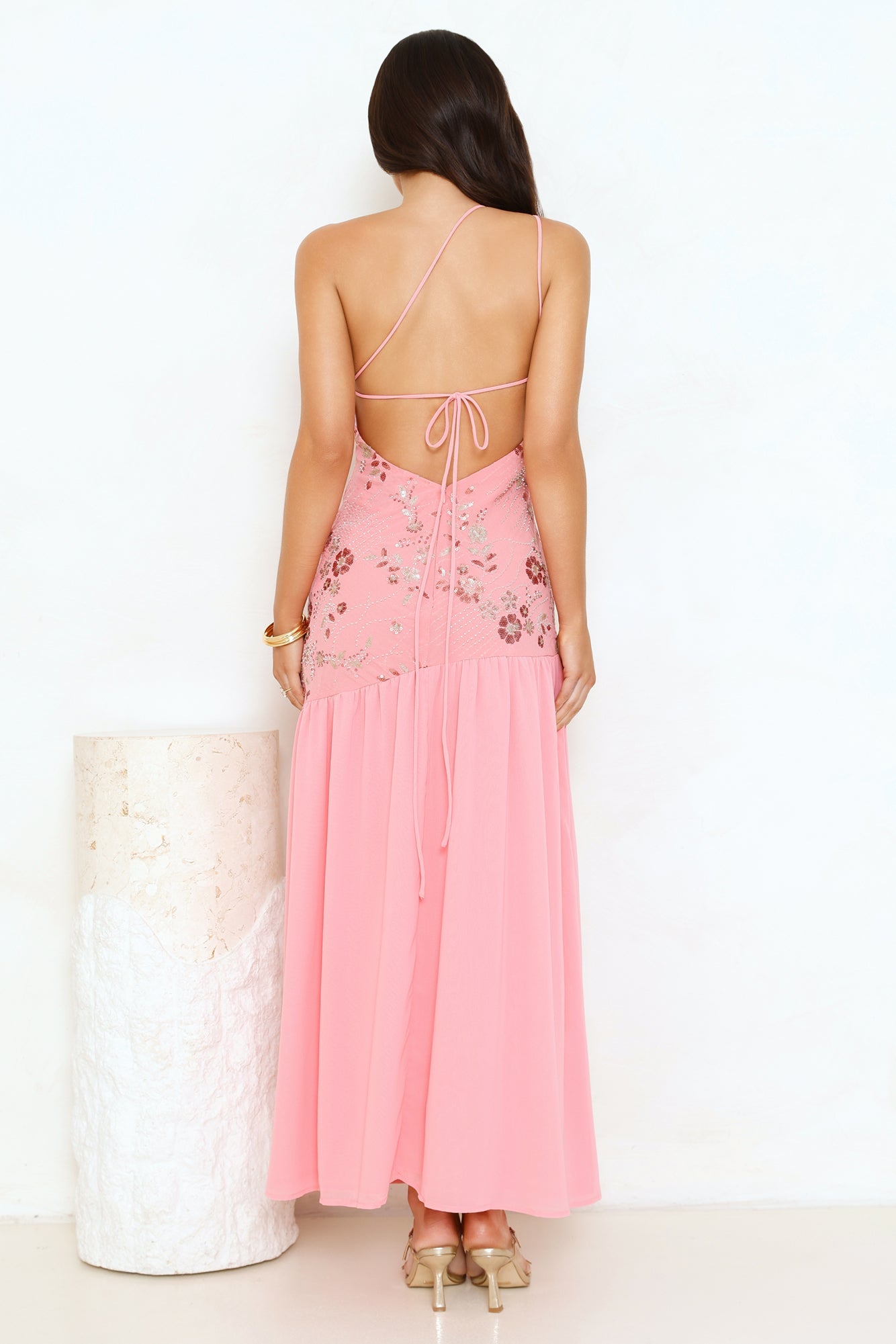 Love's Secret Garden One Shoulder Maxi Dress Pink